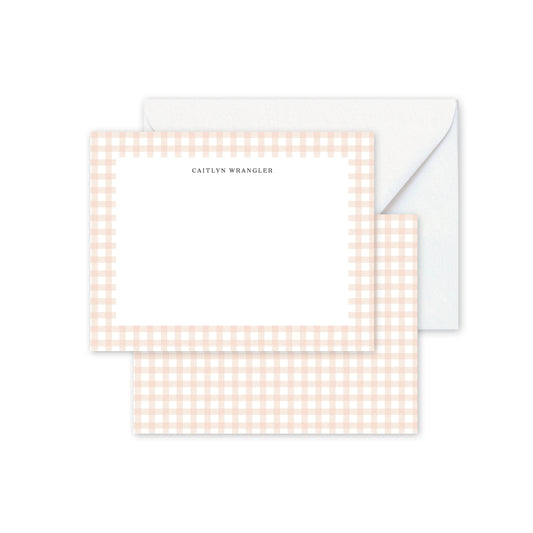 Pink Gingham Customized Stationery Notecards